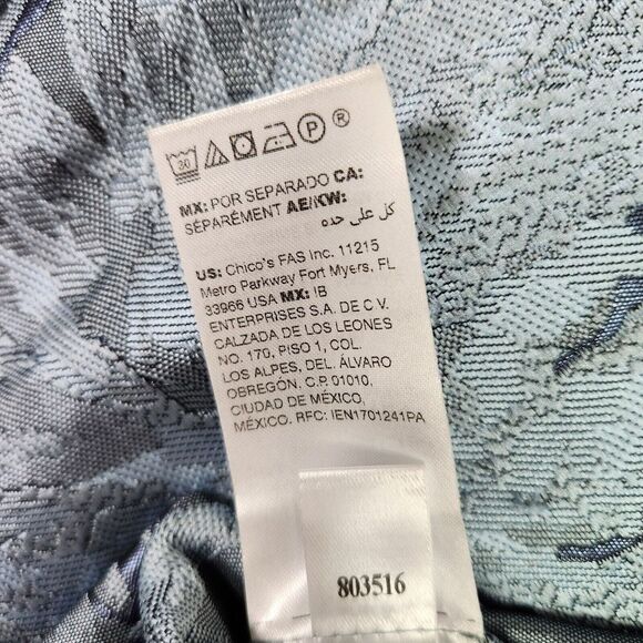 Chico's Womens Long Jacket 2/M Blue Tonal Floral Jacquard Open Front Blazer NWT - Picture 9 of 12
